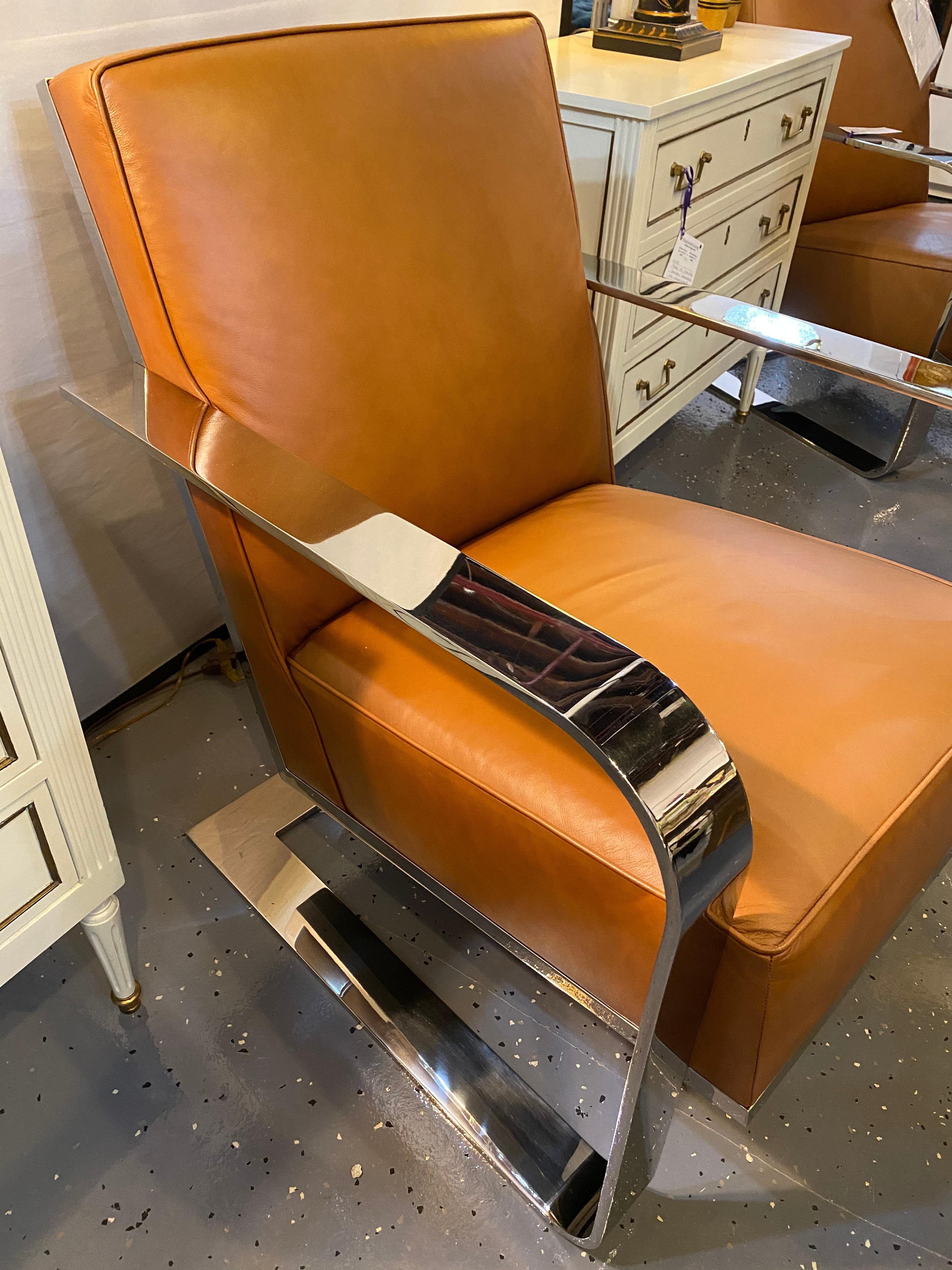 Bohemian Leather Chairs, Chrome and Leather Rockers, a Pair Labeled Ralph Lauren 2