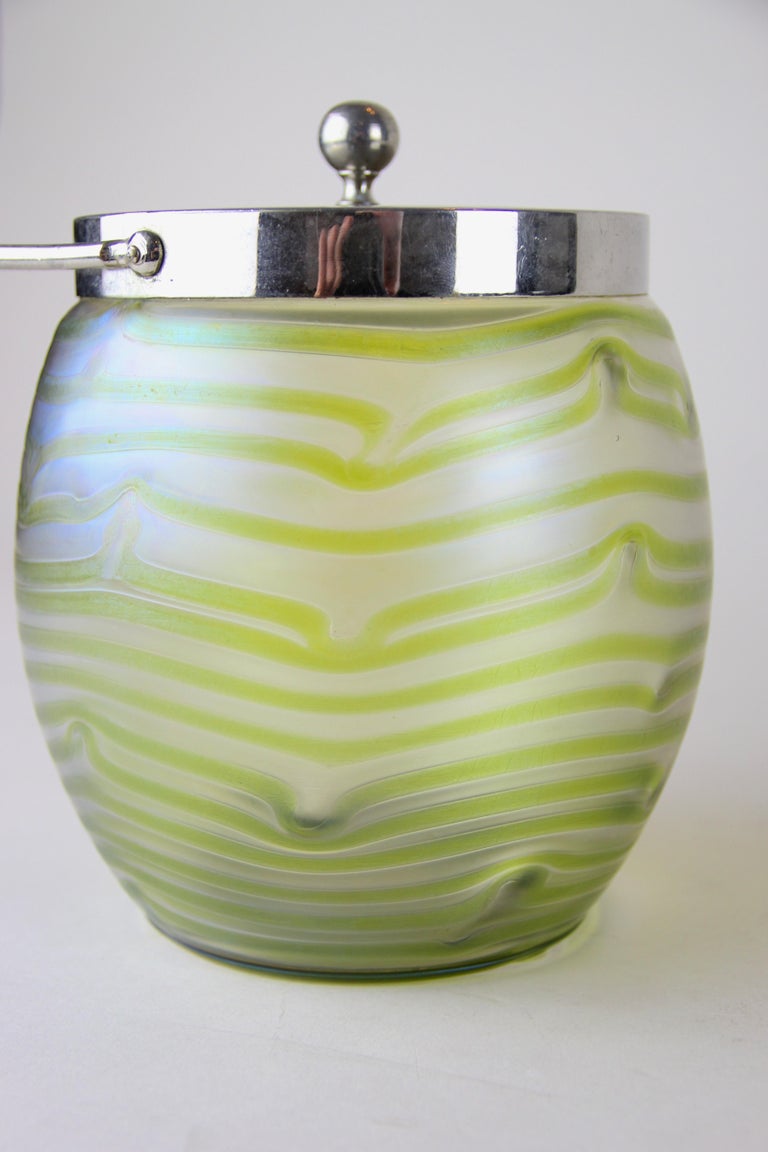 Bohemian Lidded Glass Jar by Palme Koenig Iridescent, Czech Republic