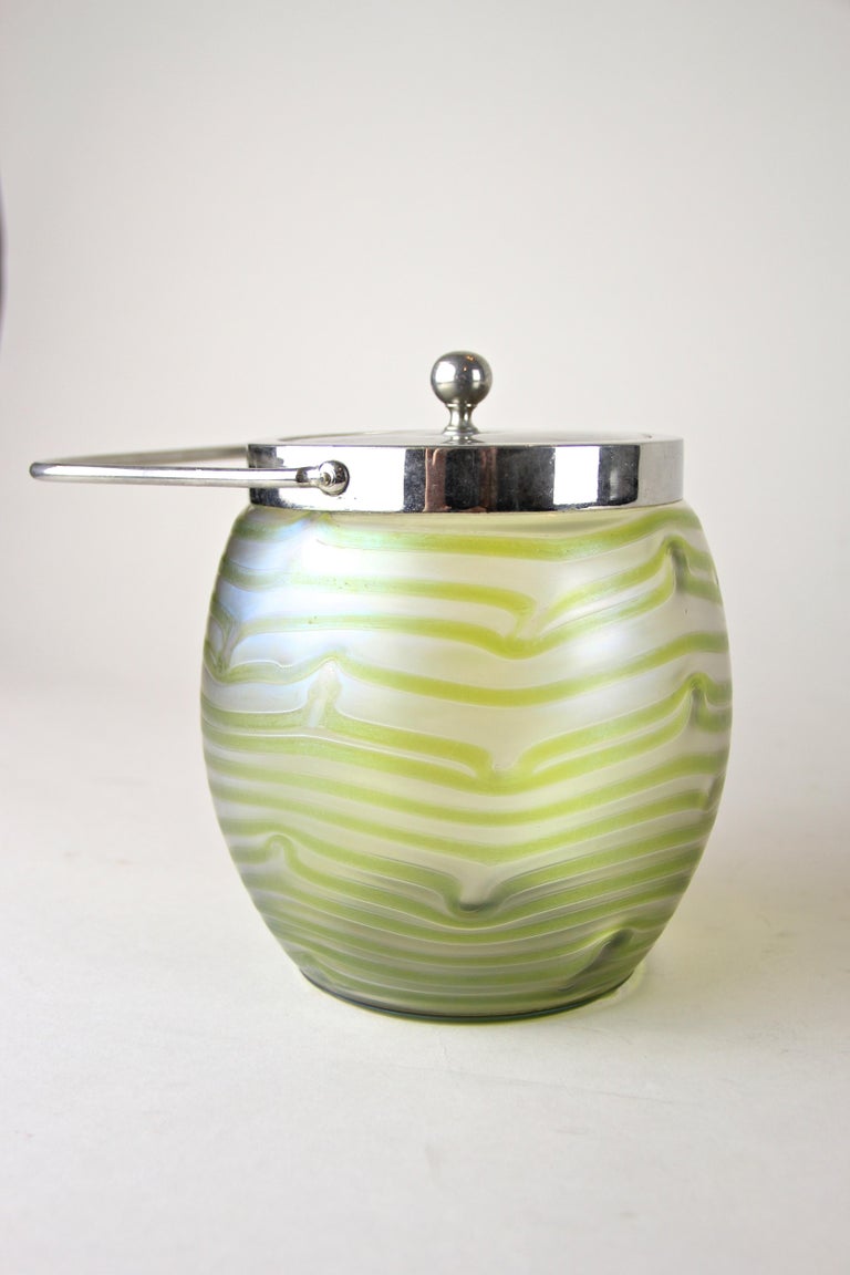 Bohemian Lidded Glass Jar by Palme Koenig Iridescent, Czech Republic