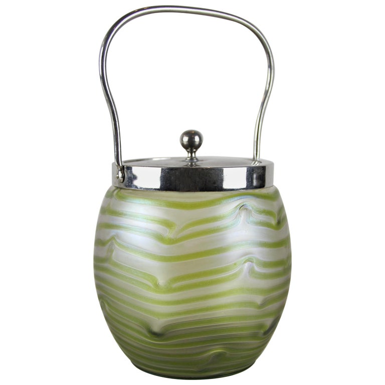 Bohemian Lidded Glass Jar by Palme Koenig Iridescent, Czech Republic
