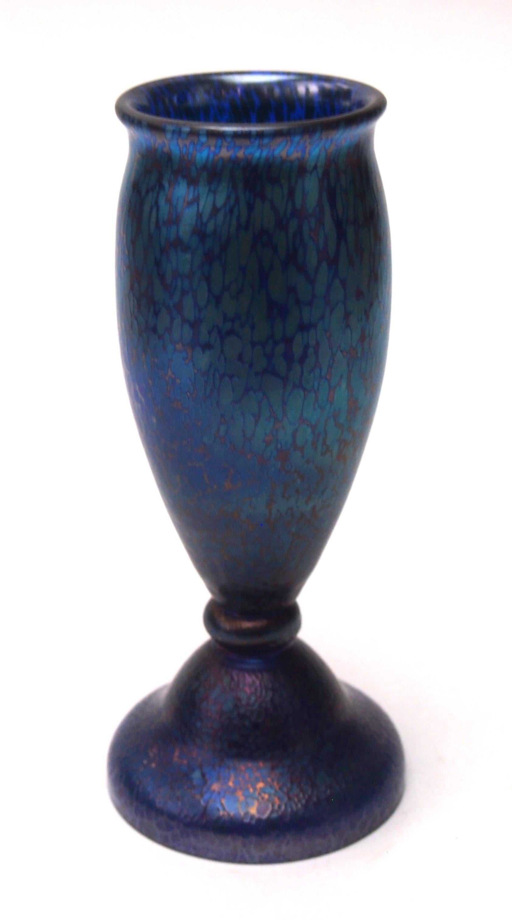 Czech Bohemian Loetz Art Deco Cobalt Papillon Footed Glass Vase c1920 For Sale