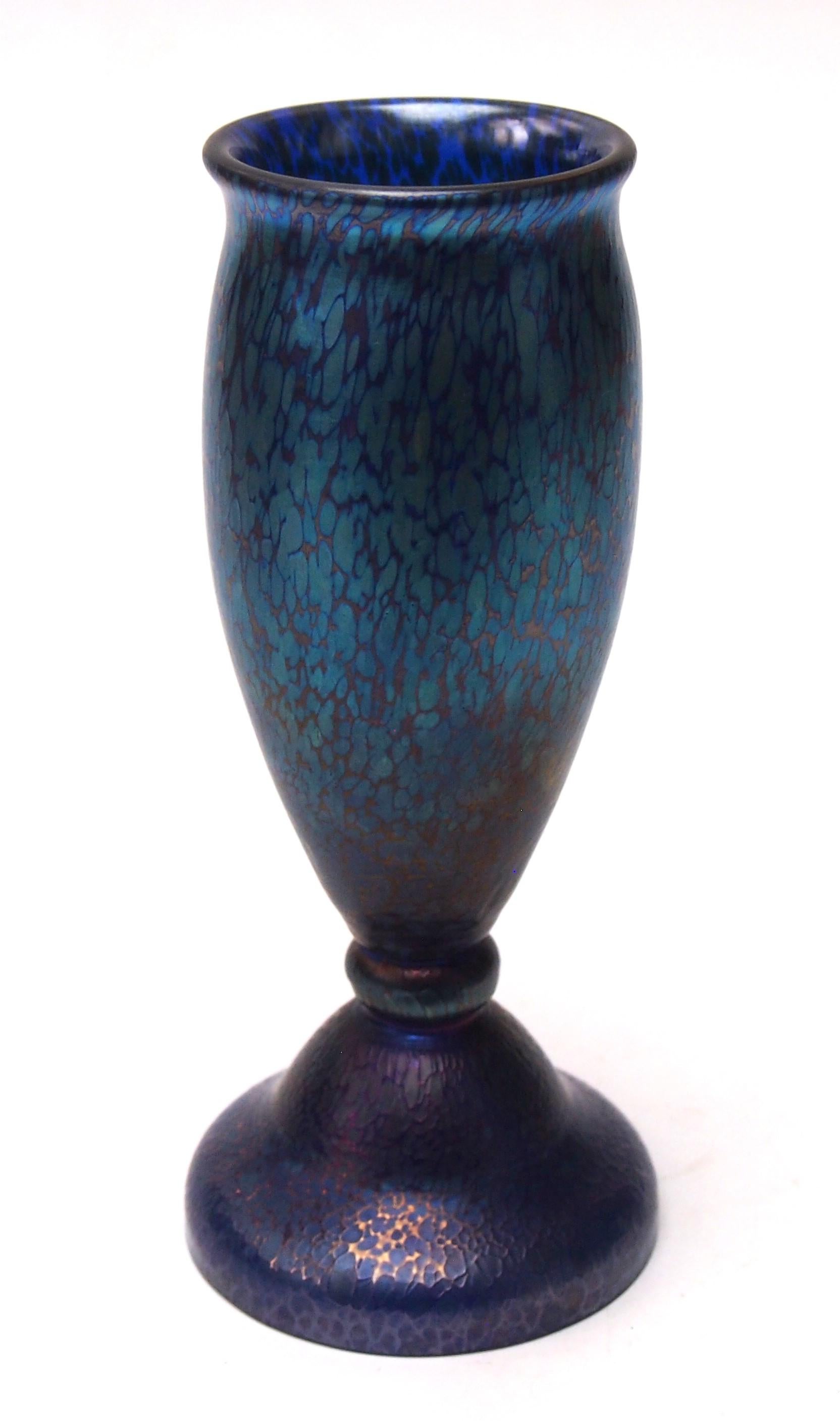 Bohemian Loetz Art Deco Cobalt Papillon Footed Glass Vase c1920 In Good Condition For Sale In Worcester Park, GB