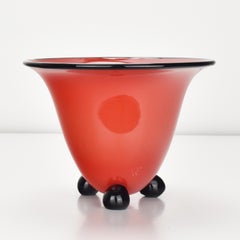 Bohemian Loetz Red Tango Glass Vase w. Black Accents by Michael Powolny