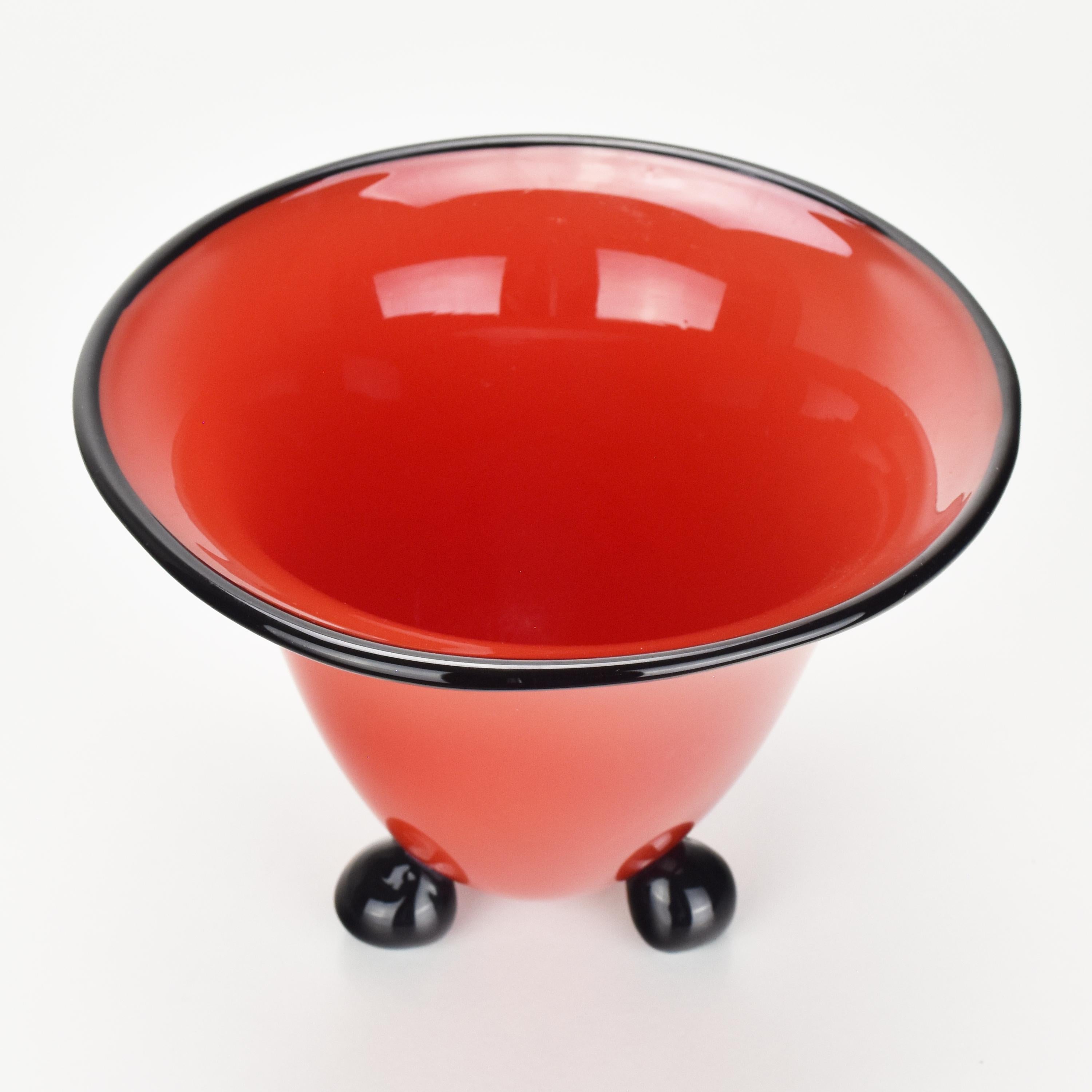 Bohemian Loetz Red Tango Glass Vase w. Black Accents by Michael Powolny For Sale 1