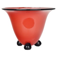 Bohemian Loetz Red Tango Glass Vase w. Black Accents by Michael Powolny