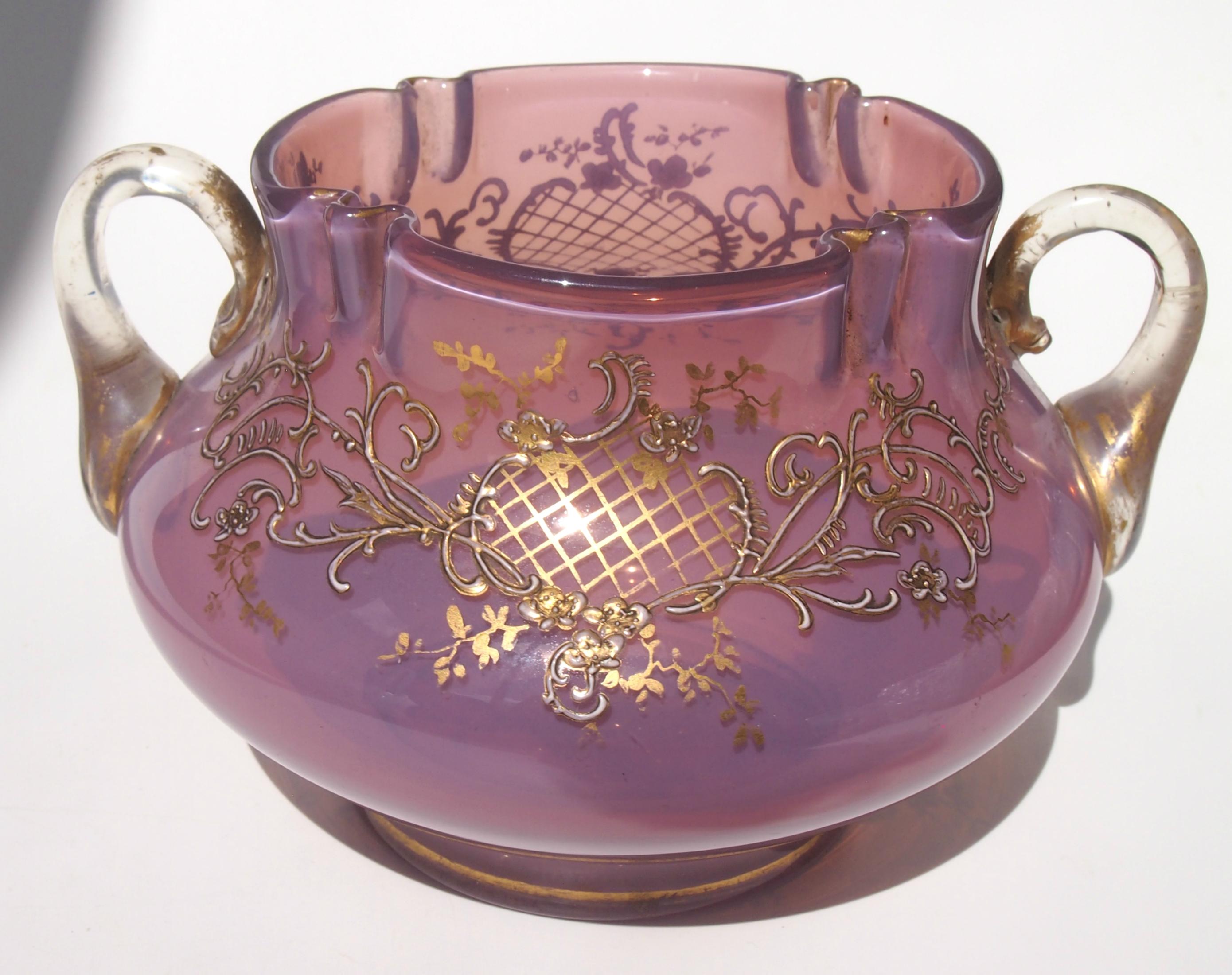 Late Victorian Bohemian Loetz Victorian Heliotrope Two Handled Glass Vase - 1890s