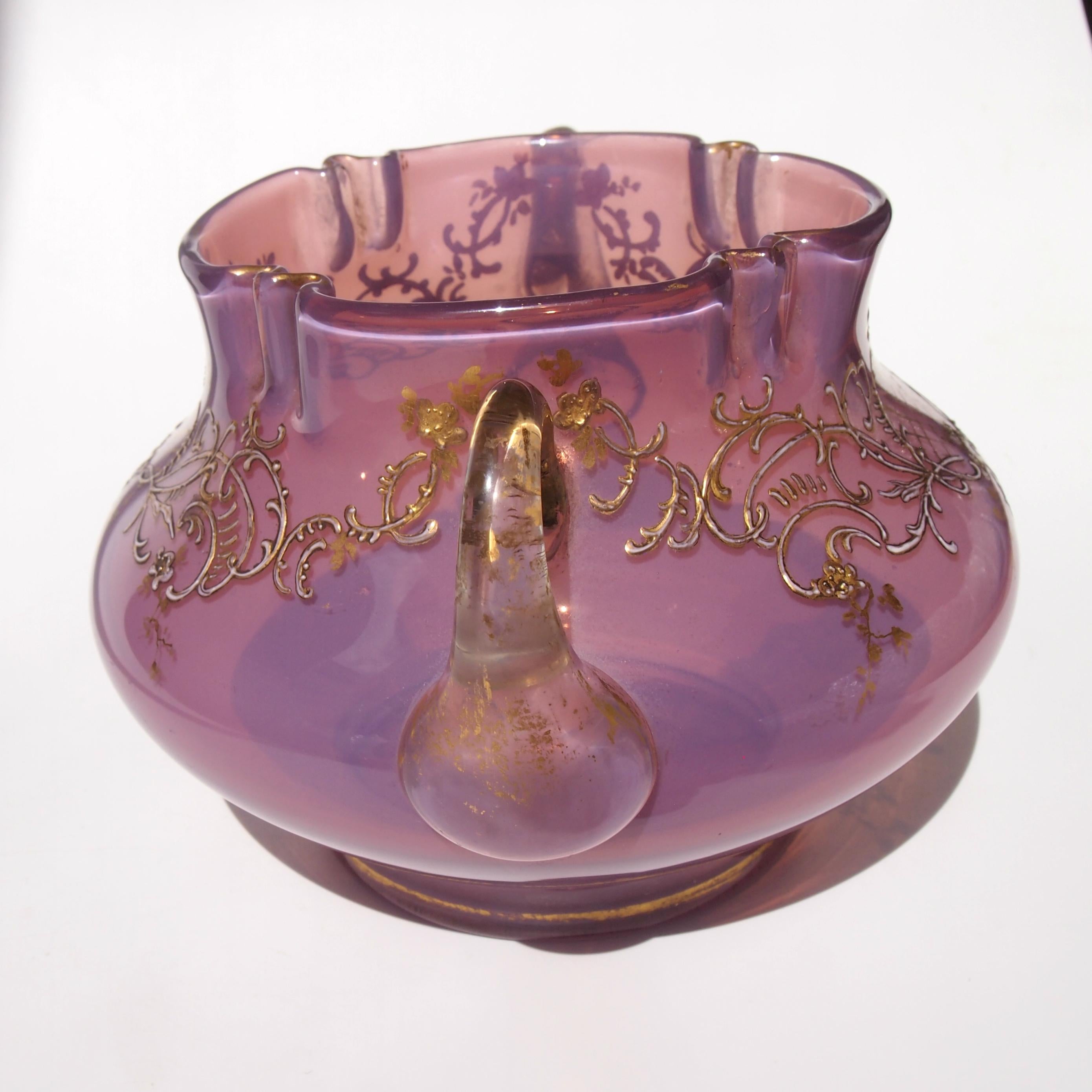 Czech Bohemian Loetz Victorian Heliotrope Two Handled Glass Vase - 1890s