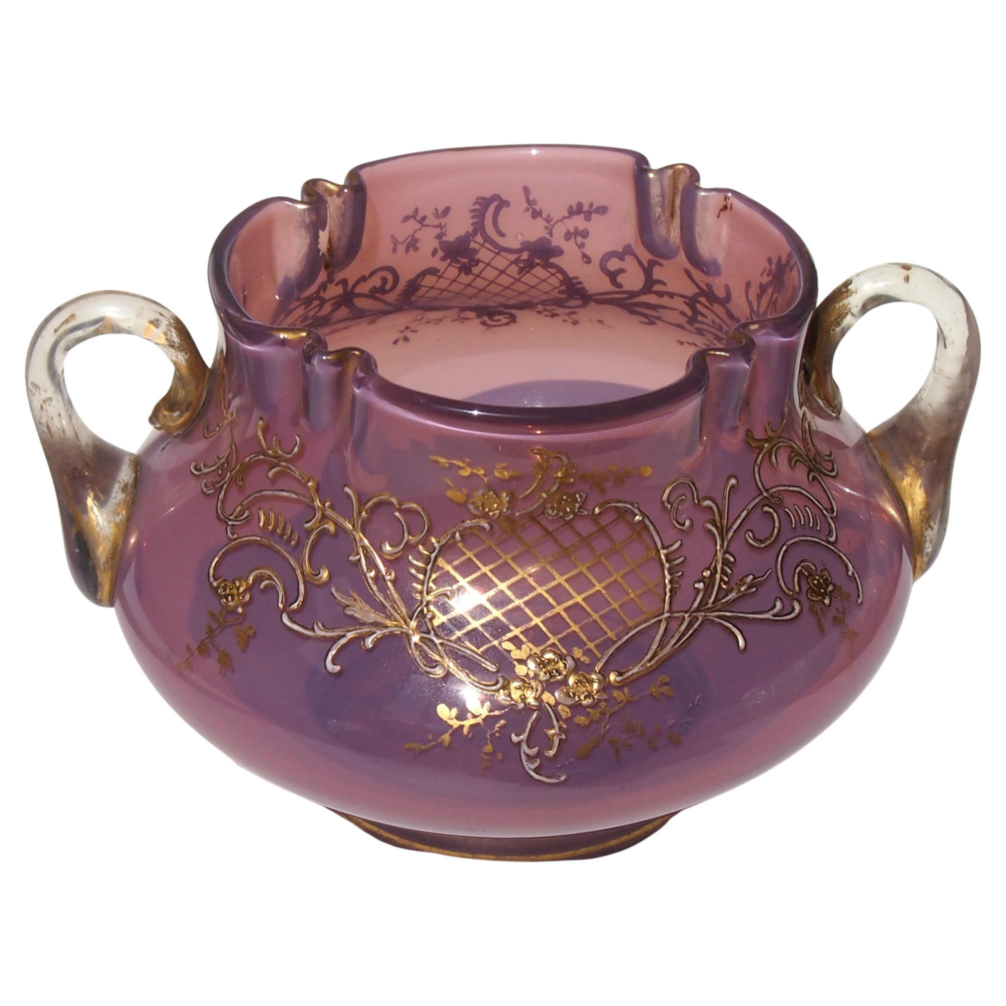 Bohemian Loetz Victorian Heliotrope Two Handled Glass Vase - 1890s