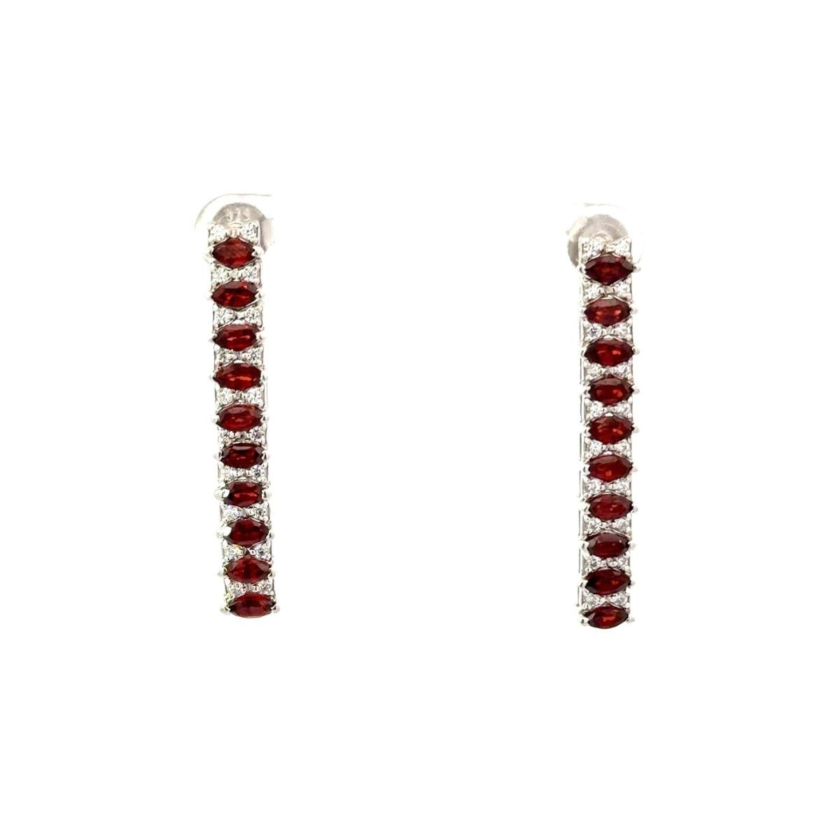 Donna Orecchini a pendente lunghi e bohémien in granato lineare Made Solid Silver 925 per la mamma in vendita