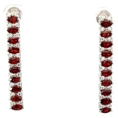 Bohemian Long Garnet Linear Dangle Earrings Made in 925 Solid Silver for Gift