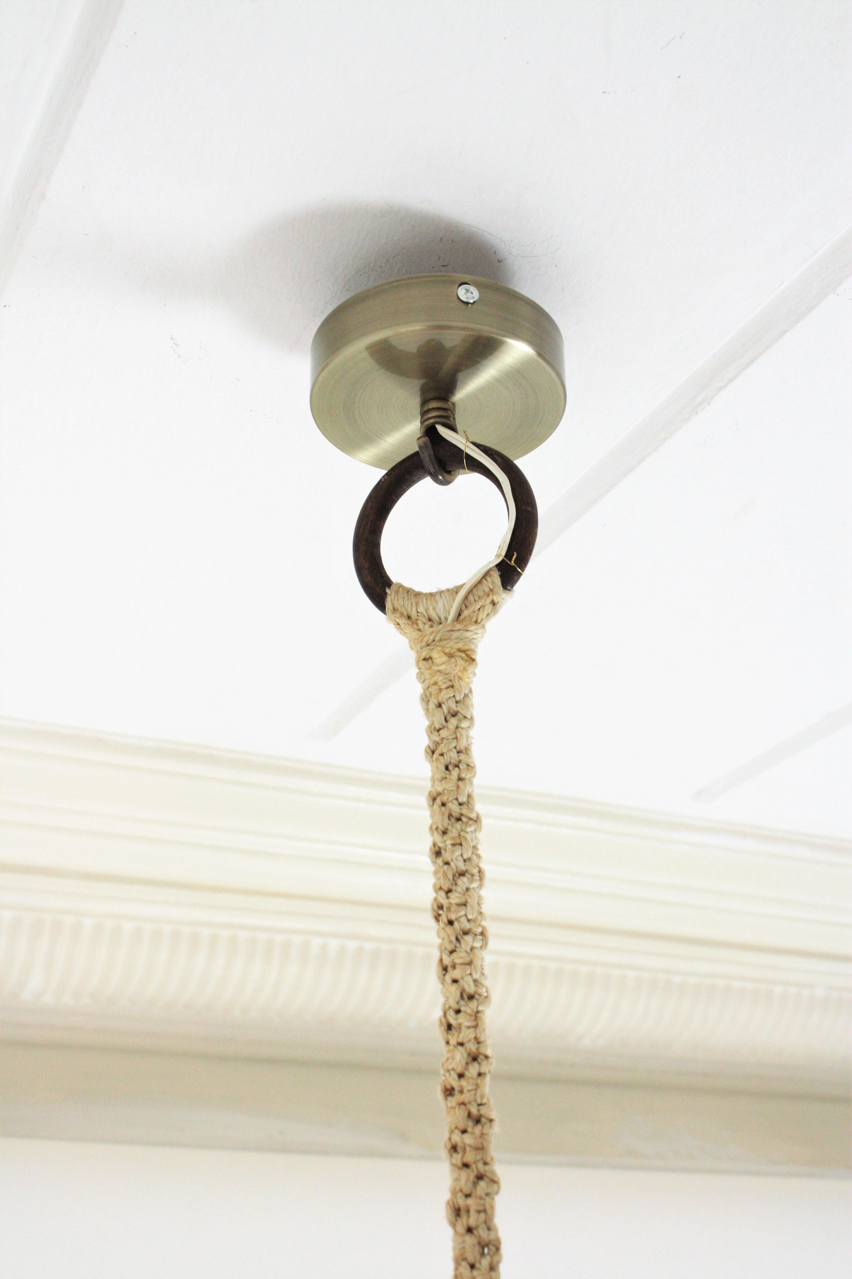 Bohemian Macrame Fiber Bell Pendant Hanging Lamp with Fringe, Spain, 1970s 10