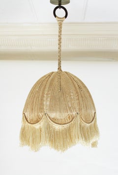 Bohemian Macrame Fiber Bell Pendant Hanging Lamp with Fringe, Spain, 1970s