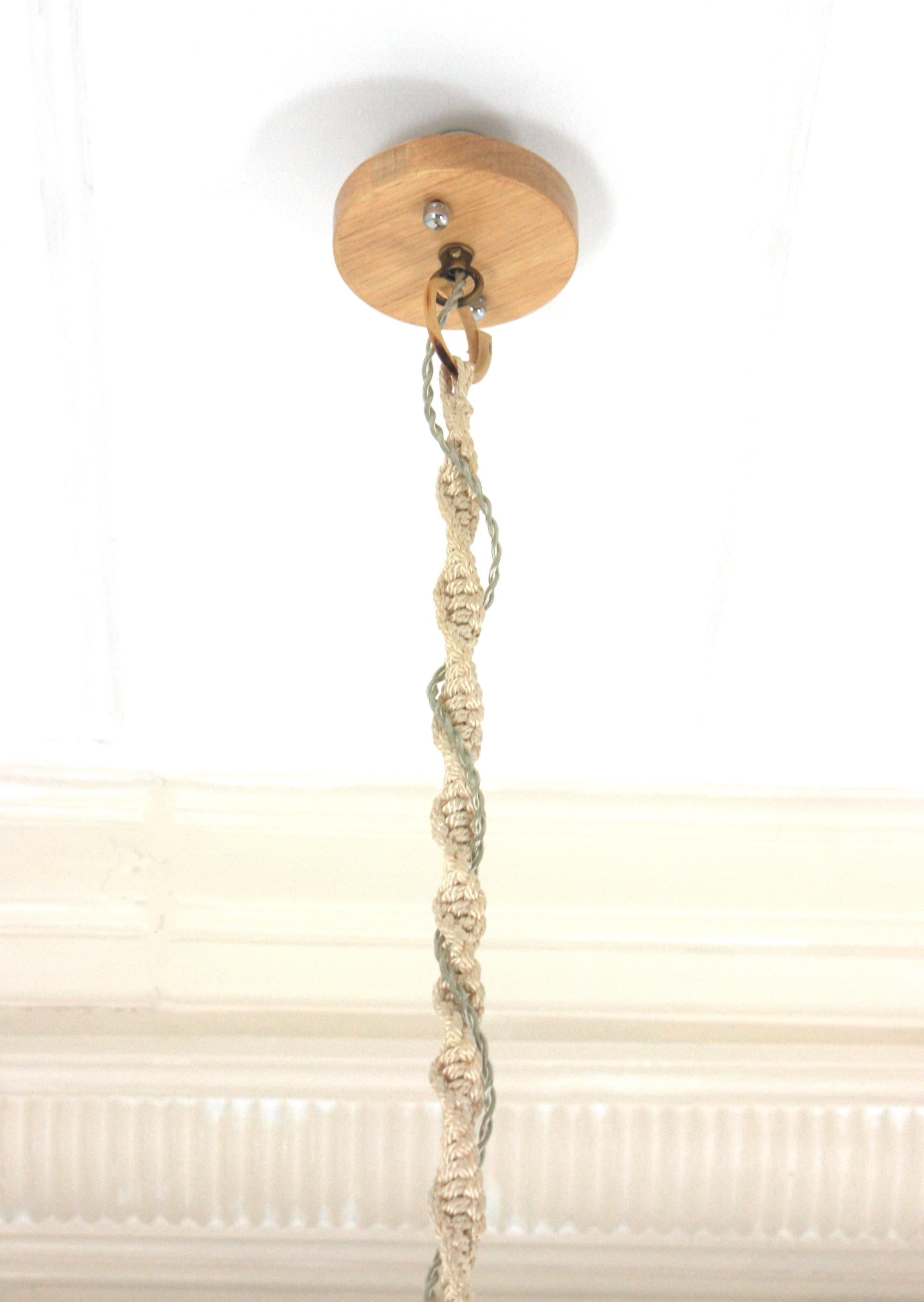 Bohemian Macrame Fiber Pendant Ceiling Hanging Lamp with Fringe For Sale 12
