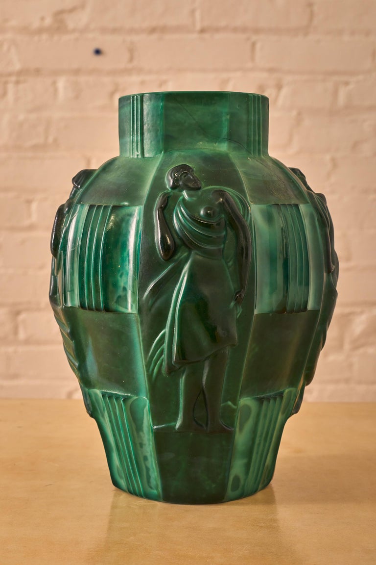 Bohemian Malachite Glass Vase For Sale at 1stDibs