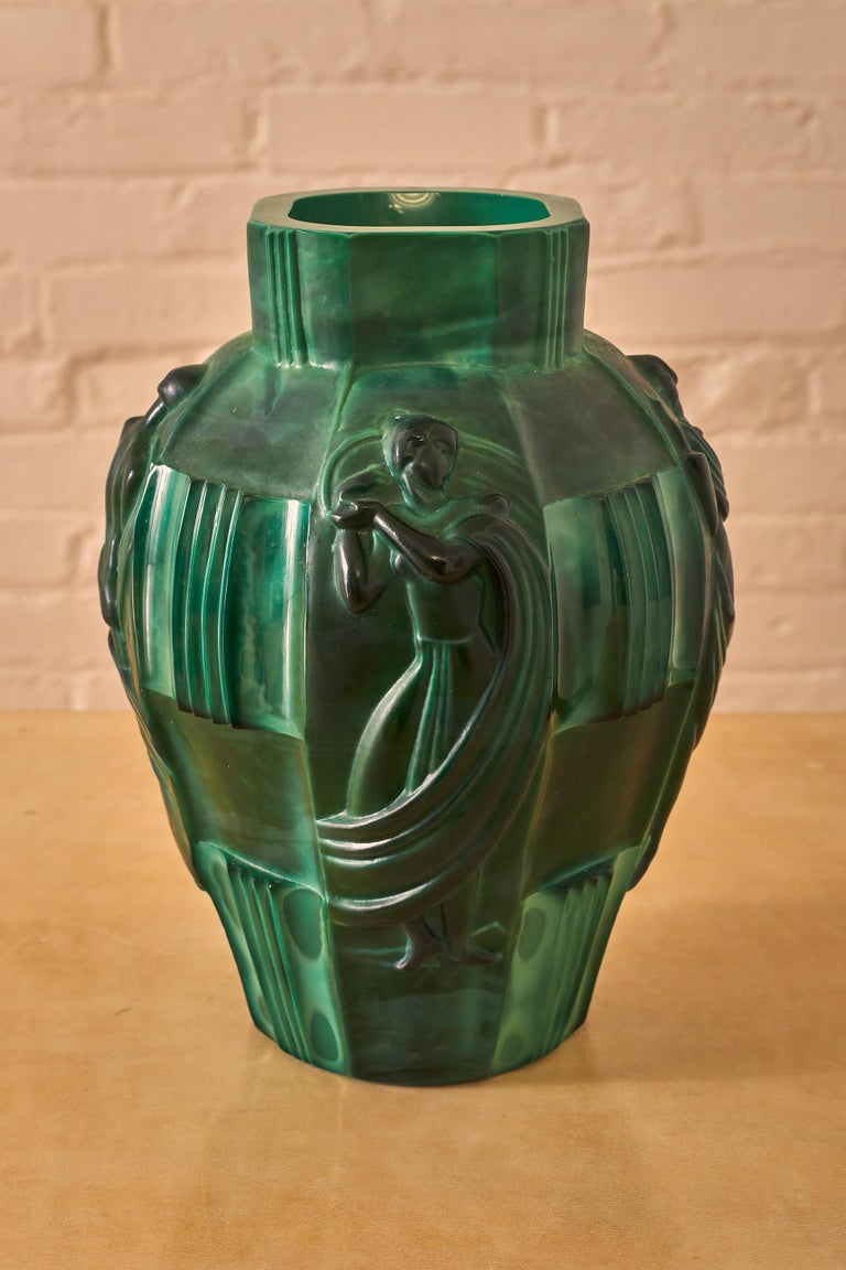 Bohemian Malachite Glass Vase For Sale at 1stDibs