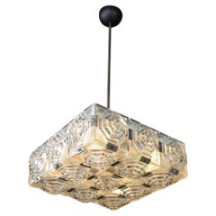Bohemian Mid-Century Modern Glass & Chrome Chandelier, Czechoslovakia, 1970s