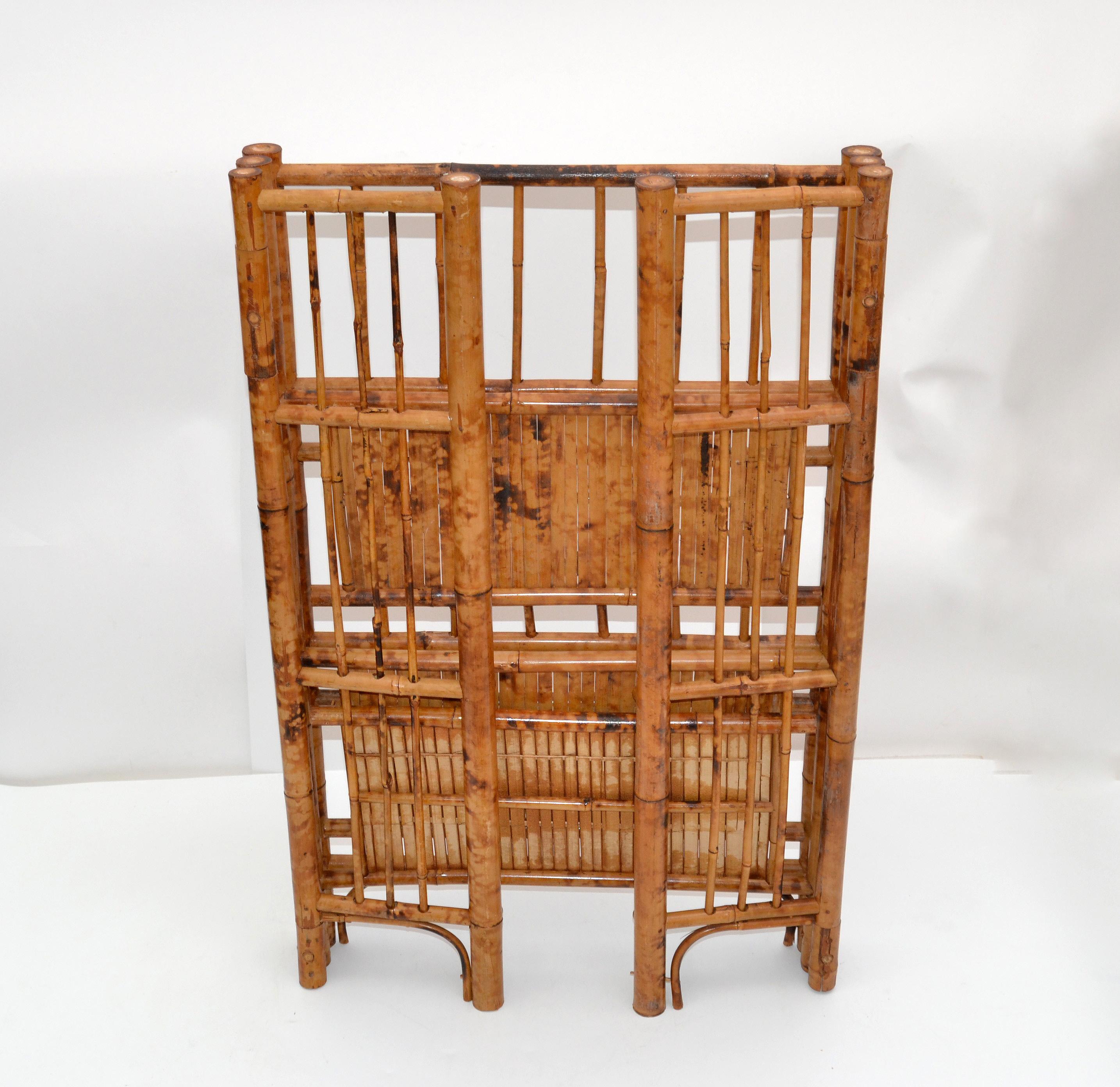 Late 20th Century Bohemian Mid-Century Modern Handcrafted Bamboo & Cane 3-Tier Folding Shelves