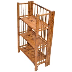 Bohemian Mid-Century Modern Handcrafted Bamboo & Cane 3-Tier Folding Shelves