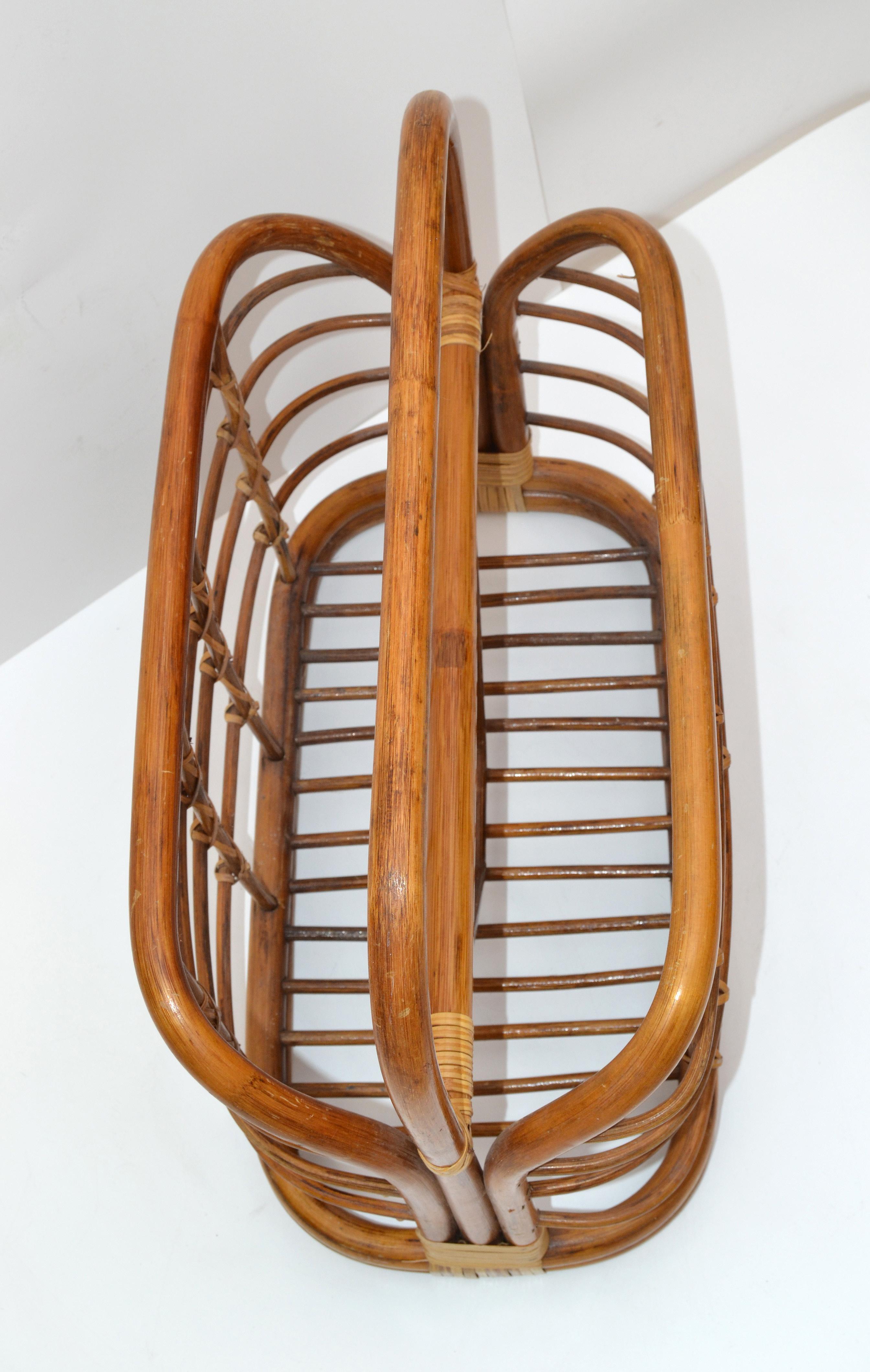 Hand-Crafted Bohemian Mid-Century Modern Handcrafted Bamboo & Cane Magazine Rack American