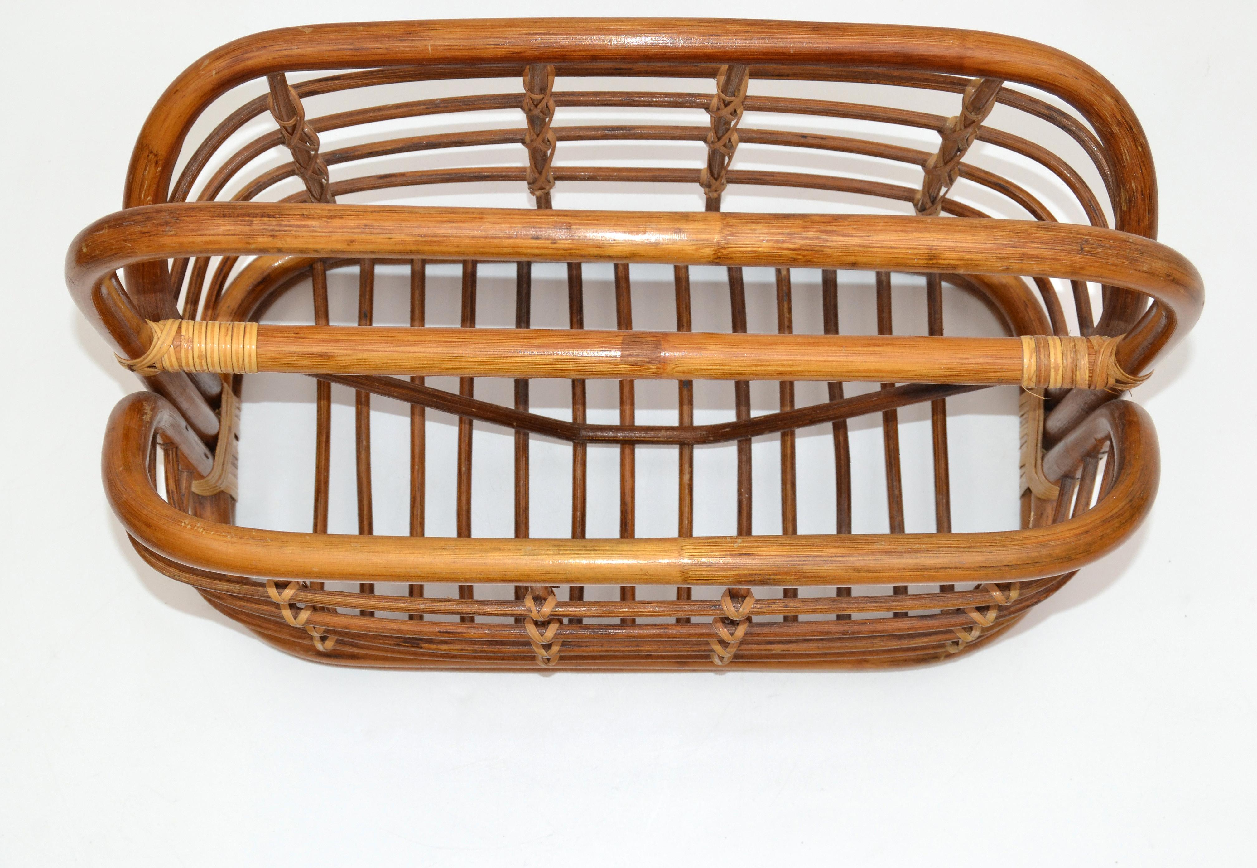 Bohemian Mid-Century Modern Handcrafted Bamboo & Cane Magazine Rack American In Good Condition In Miami, FL