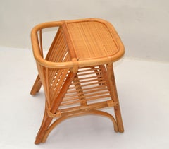 Bohemian Mid-Century Modern Handcrafted Bamboo & Cane Magazine Rack Side Table