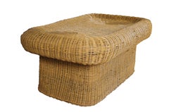 Bohemian Modern Sculptural Woven Wicker Rattan Bamboo Coffee Table Ottoman 47"