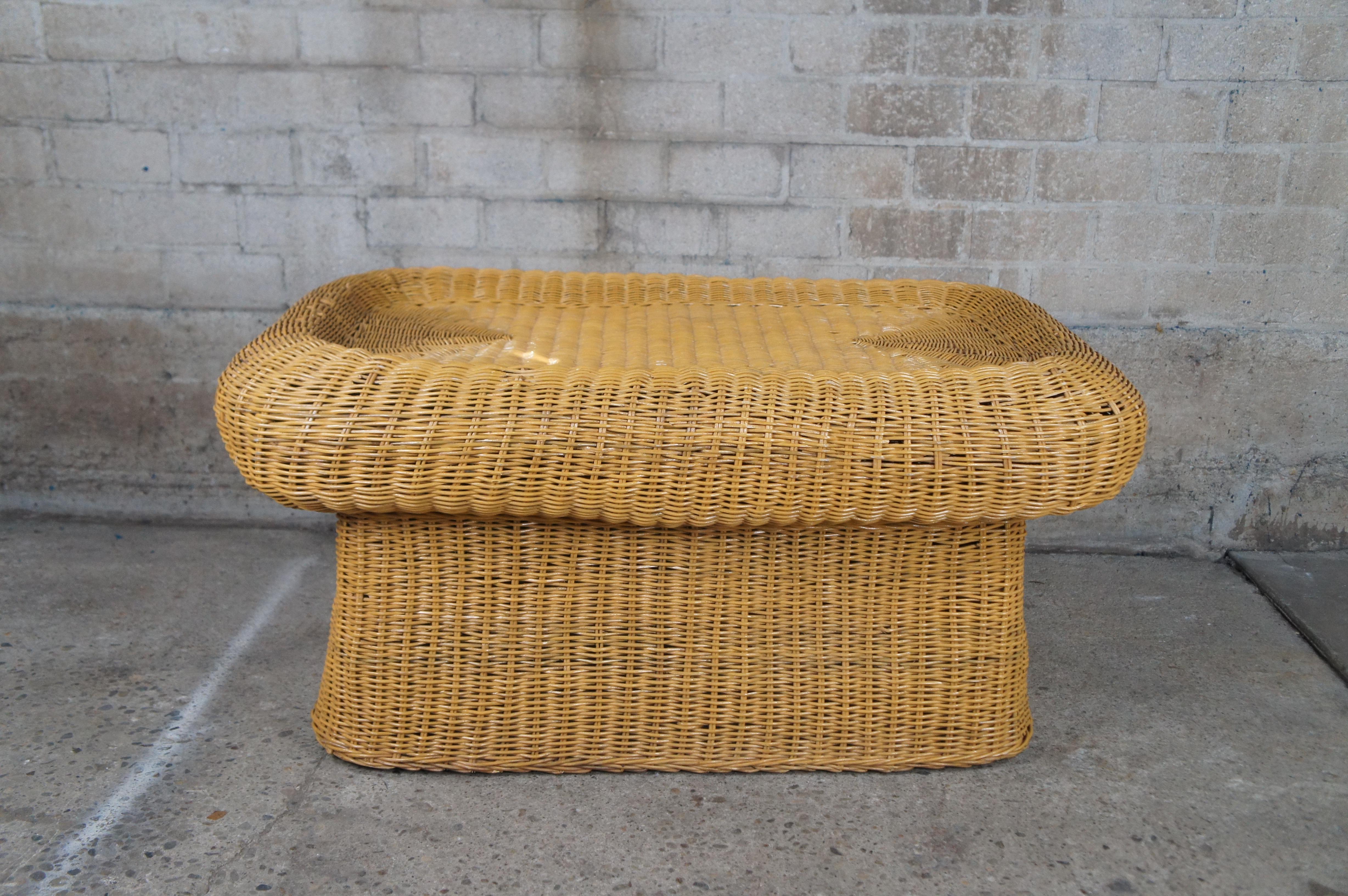 Table basse en osier tressé, rotin, bambou, table à café, ottoman 47