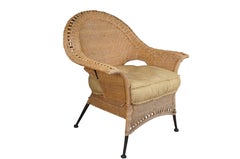 Bohemian Modern Woven Wicker Rattan Fan Back Lounge Armchair Boho Chic