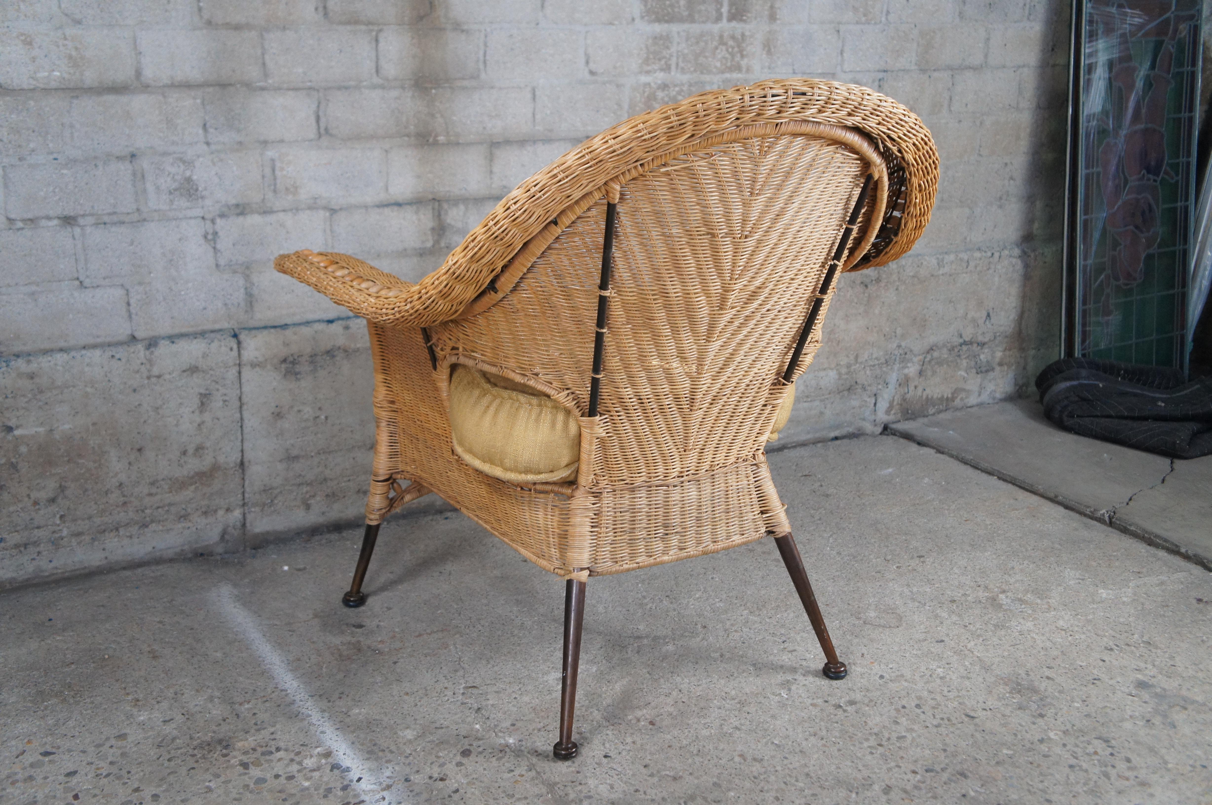 Bohemian Moderner Loungesessel aus gewebtem Korbweide-Rattan mit Fächerrückenlehne Boho Chic im Angebot 3
