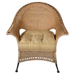 Bohemian Modern Woven Wicker Rattan Fan Back Lounge Armchair Boho Chic