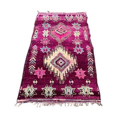 Vintage Bohemian Moroccan Berber Rug Boujag, Handmade Knotted Wool