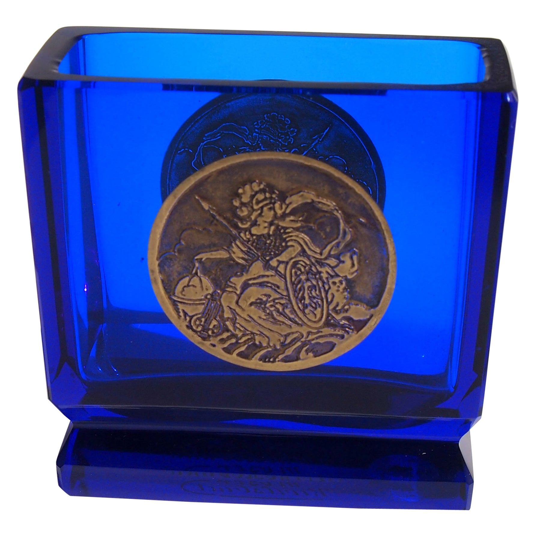 Bohemian Moser Art Deco Oroplastic Blue Glass Card Holder, 1920
