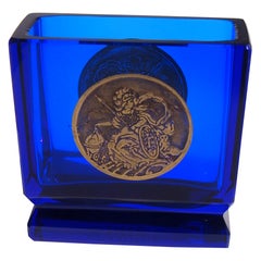 Portacarte in vetro blu oroplastificato Bohemian Moser Art Deco, 1920