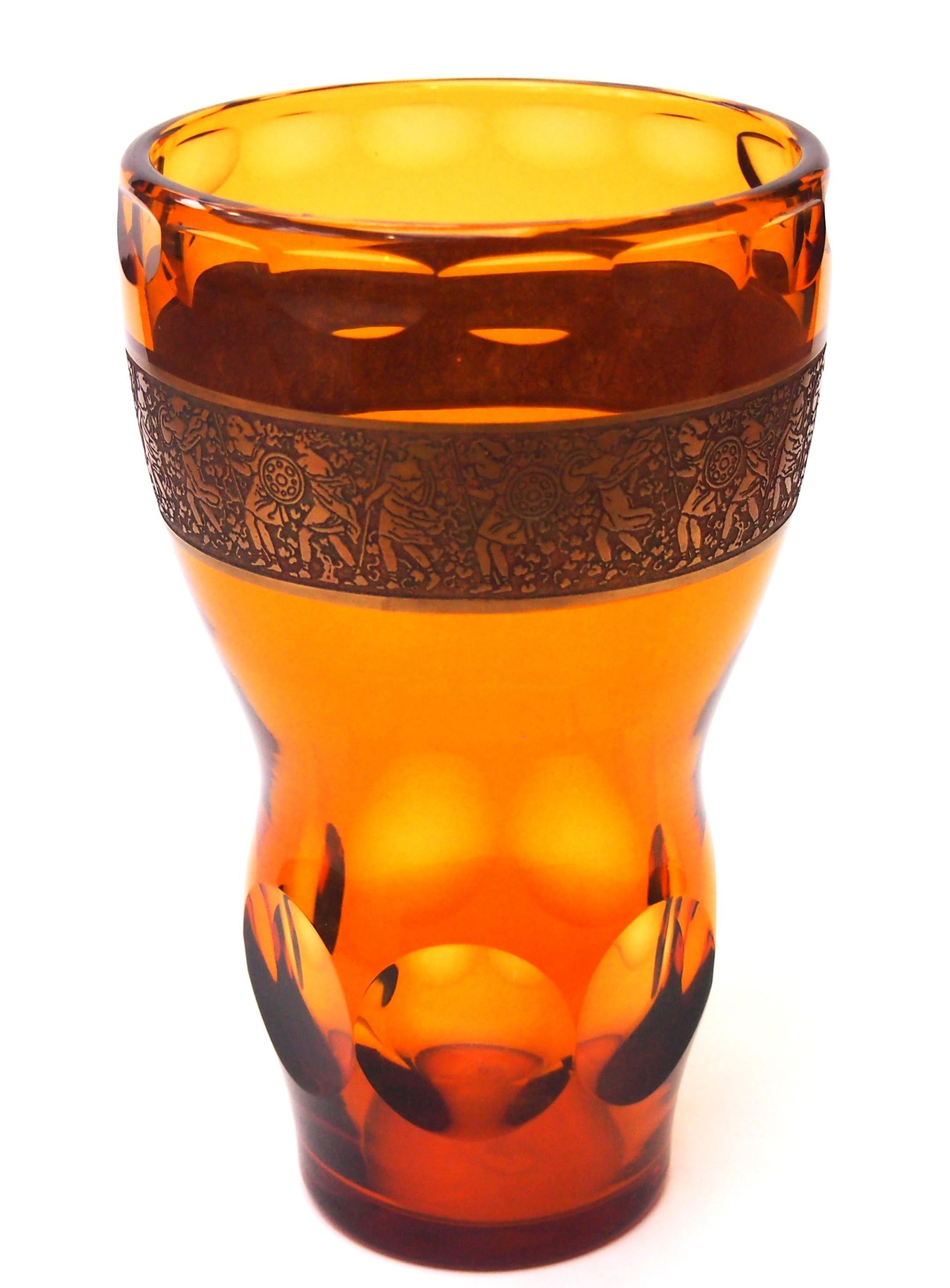 Böhmische Moser Art Deco Oroplastic Honey Bernsteinglas Vase, 1920 (Tschechisch) im Angebot