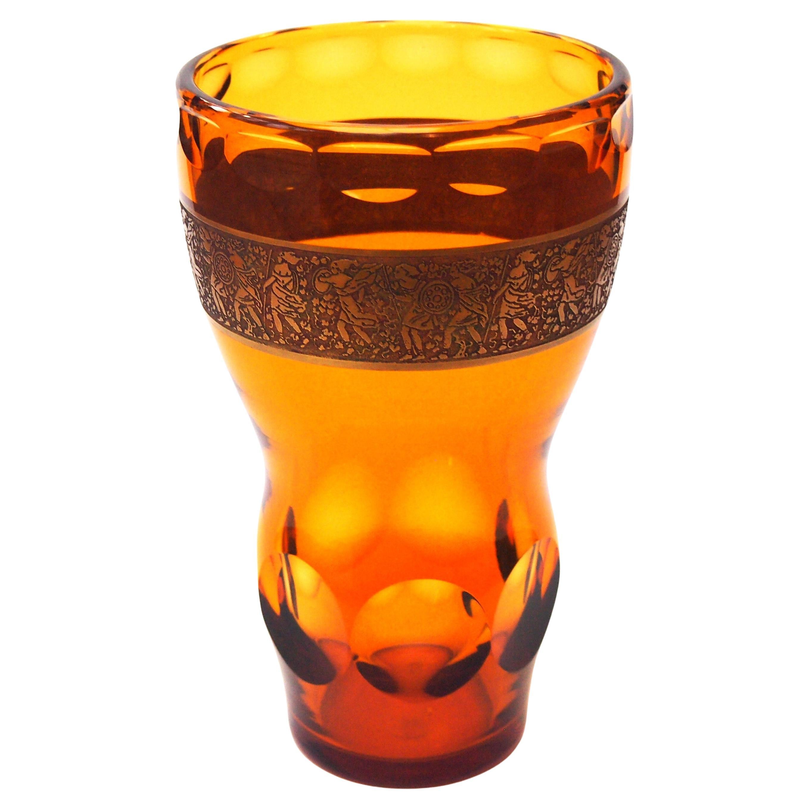 Vaso in vetro ambra e miele di Moser in stile Art Déco, 1920