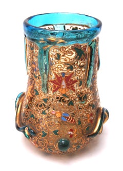 Bohemian Moser Art Nouveau Heavily Enamelled Glass Snake vase c 1885