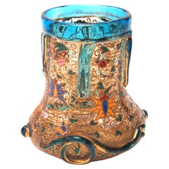 Antique Bohemian Moser Art Nouveau Heavily Enamelled Glass Snake vase c 1885