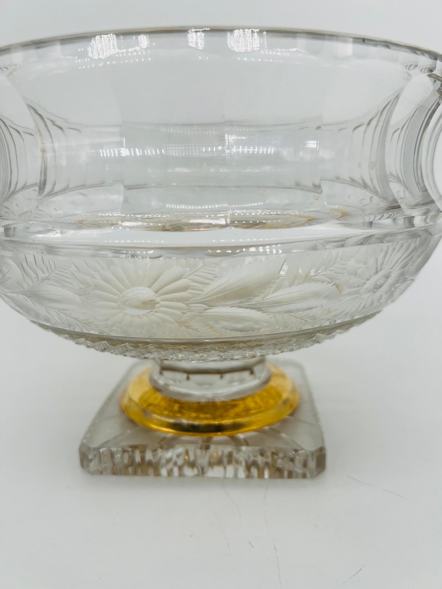 Bohemian Moser Intaglio Cut Glass & Gilt Punch Bowl In Good Condition For Sale In Atlanta, GA