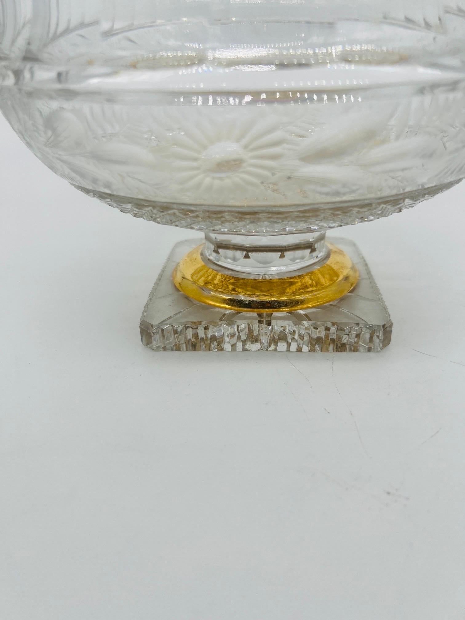20th Century Bohemian Moser Intaglio Cut Glass & Gilt Punch Bowl For Sale