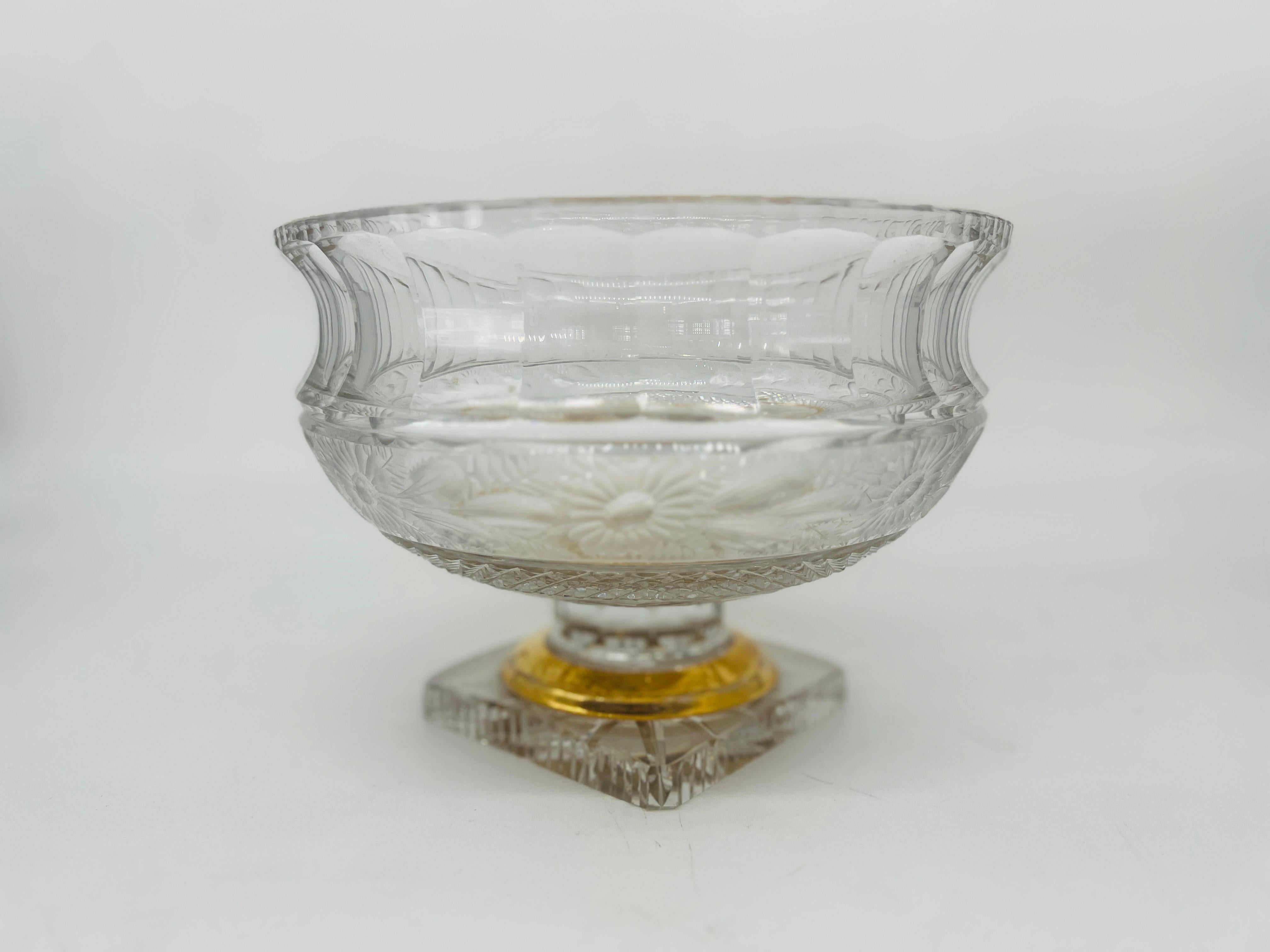 Bohemian Moser Intaglio Cut Glass & Gilt Punch Bowl For Sale 4