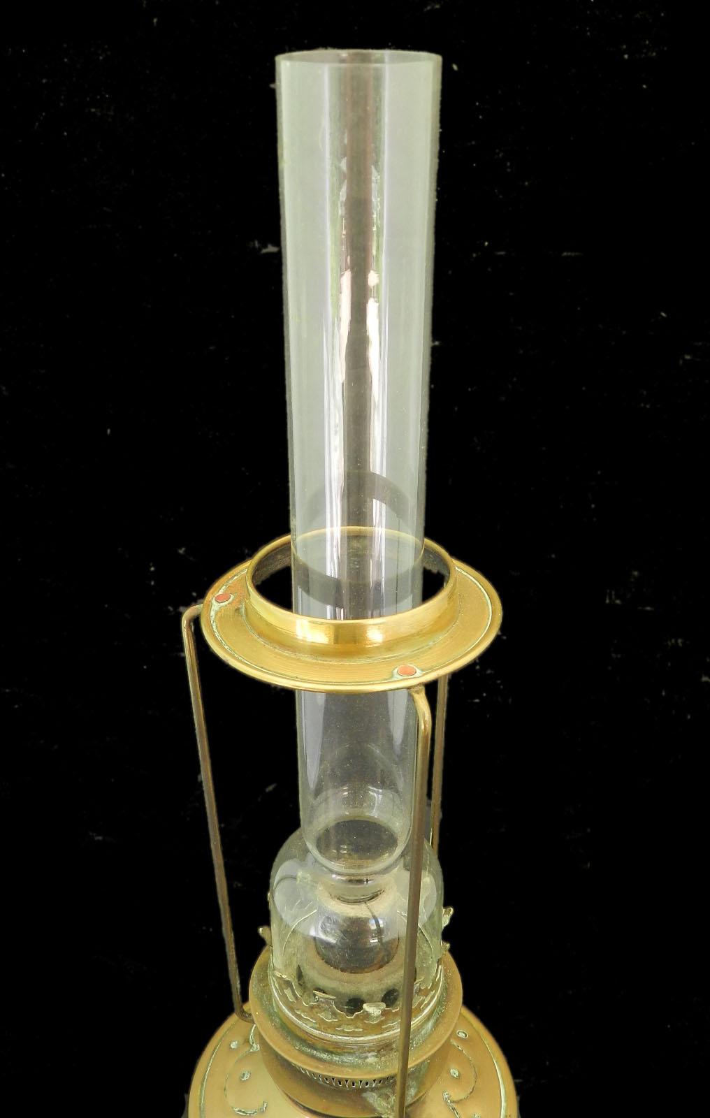 Bohemian Oil Lamp French Brass Glass Cabuchons, circa 1910 1