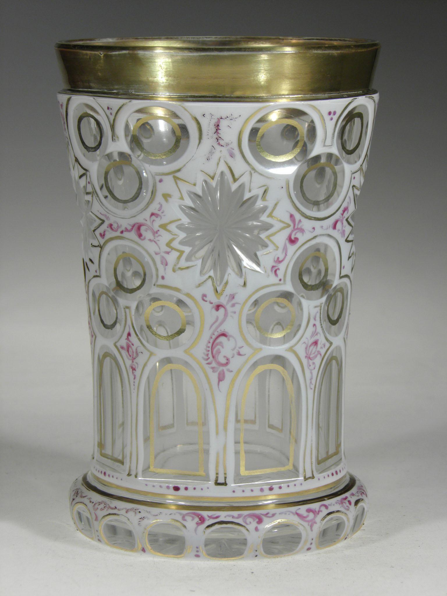 Czech Bohemian Opal Overlaid Goblet Hunting Motive, 19th Century