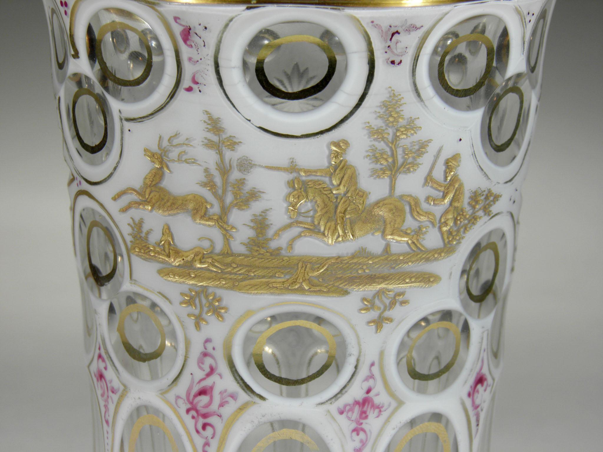 Bohemian Opal Overlaid Goblet Hunting Motive, 19th Century 1