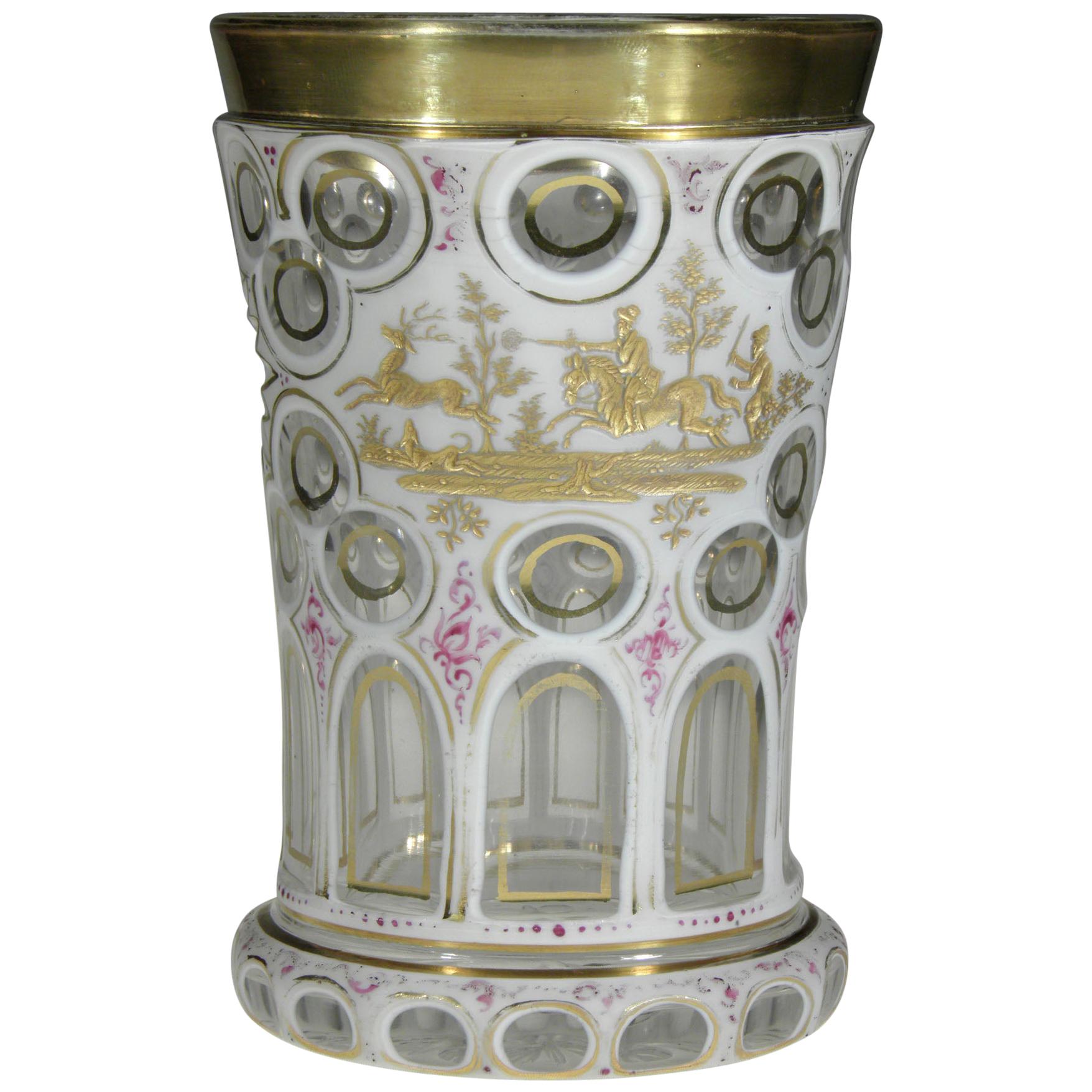 Bohemian Opal Overlaid Goblet Hunting Motive, 19th Century