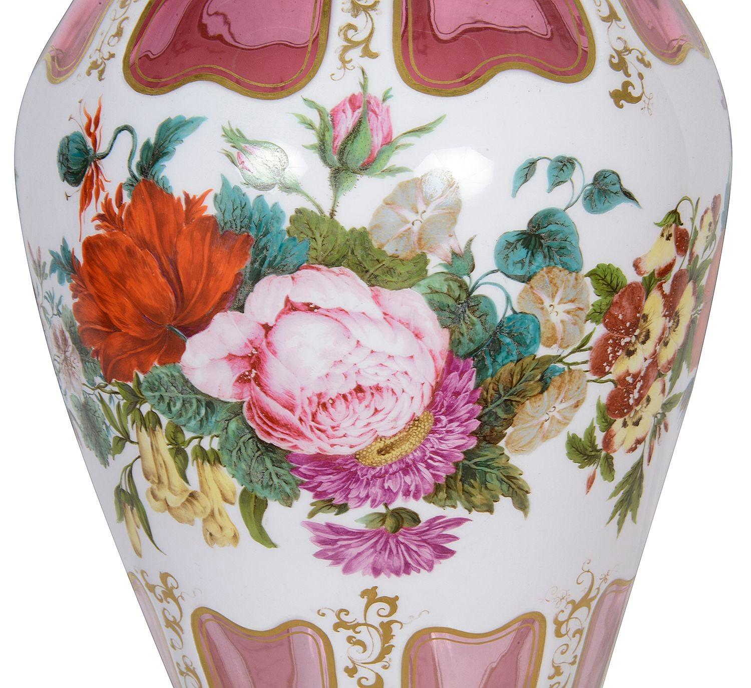 Hand-Painted Bohemian Opaline glass vase, circa 1880. For Sale