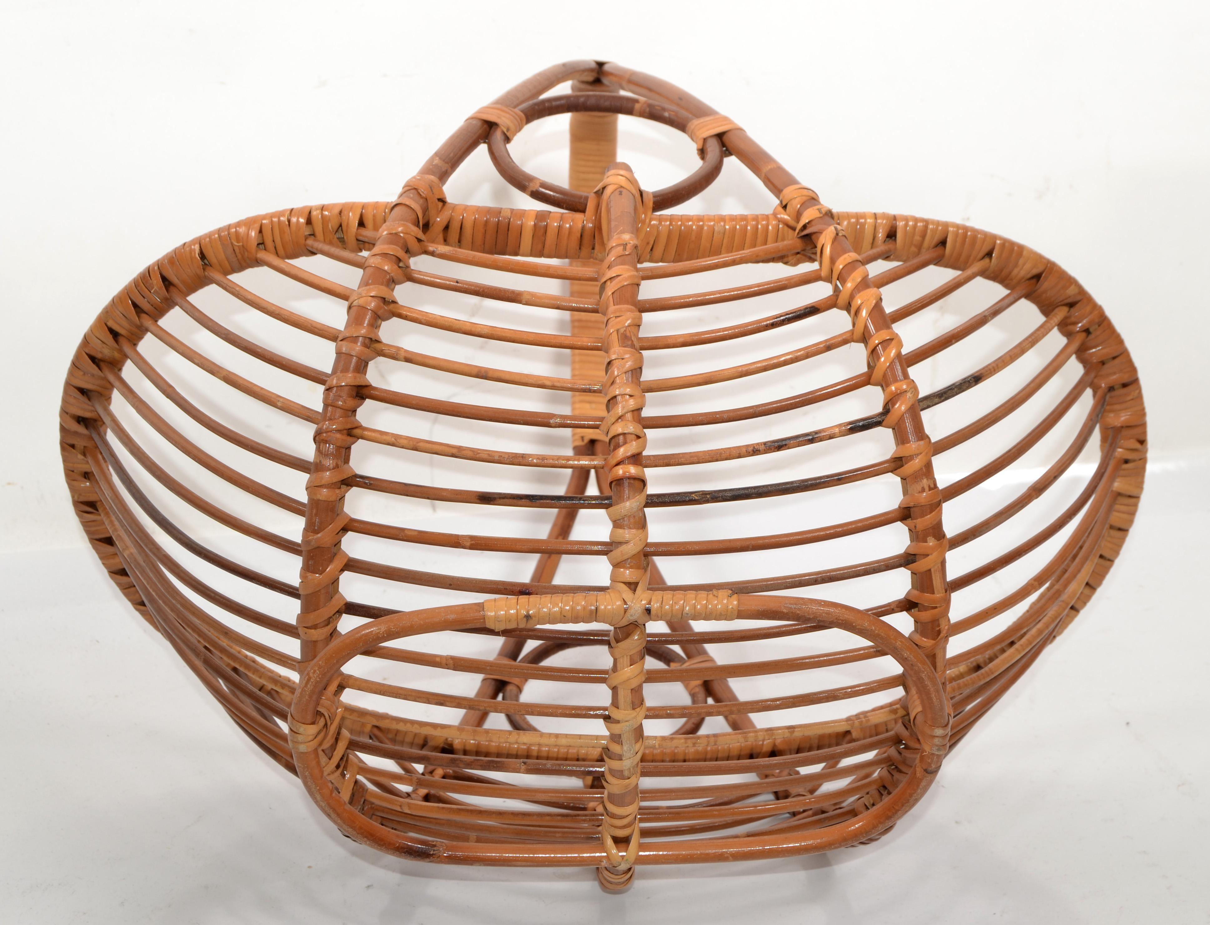 Bohemian Open Weave Hand-Crafted Reed Caning Bamboo Magazine Basket Stand Rack For Sale 3