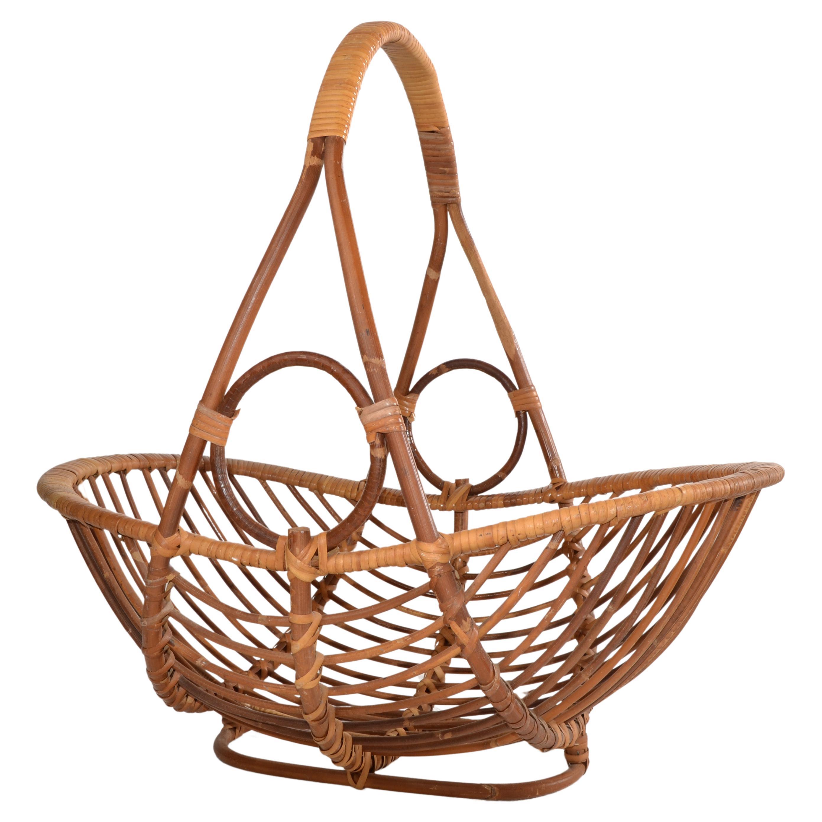 Bohemian Open Weave Hand-Crafted Reed Caning Bamboo Magazine Basket Stand Rack For Sale