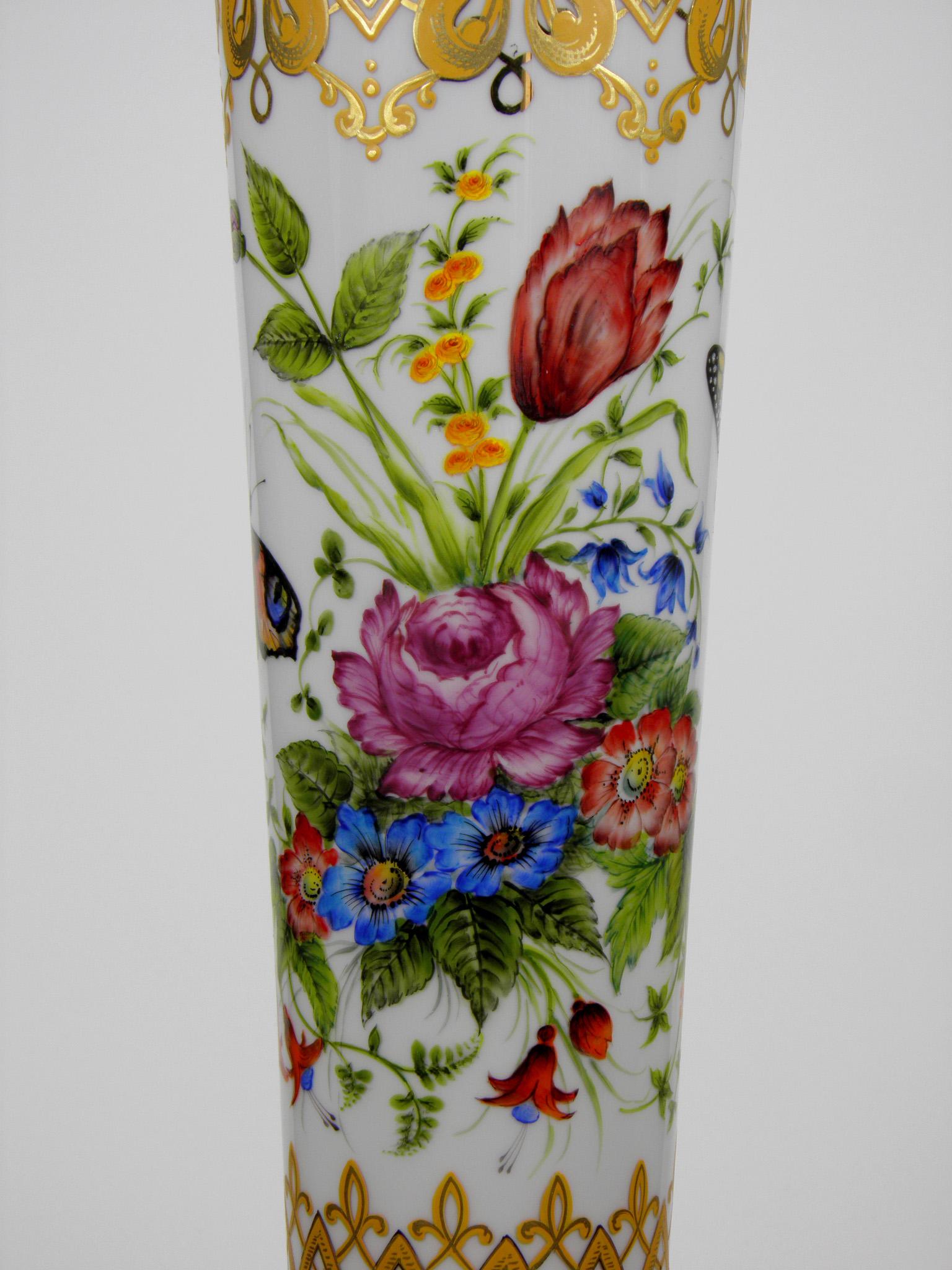 Bohemian Opal-Ruby Vase Floral Butterflies Motive Height: 24.81 in. (63 cm) 5
