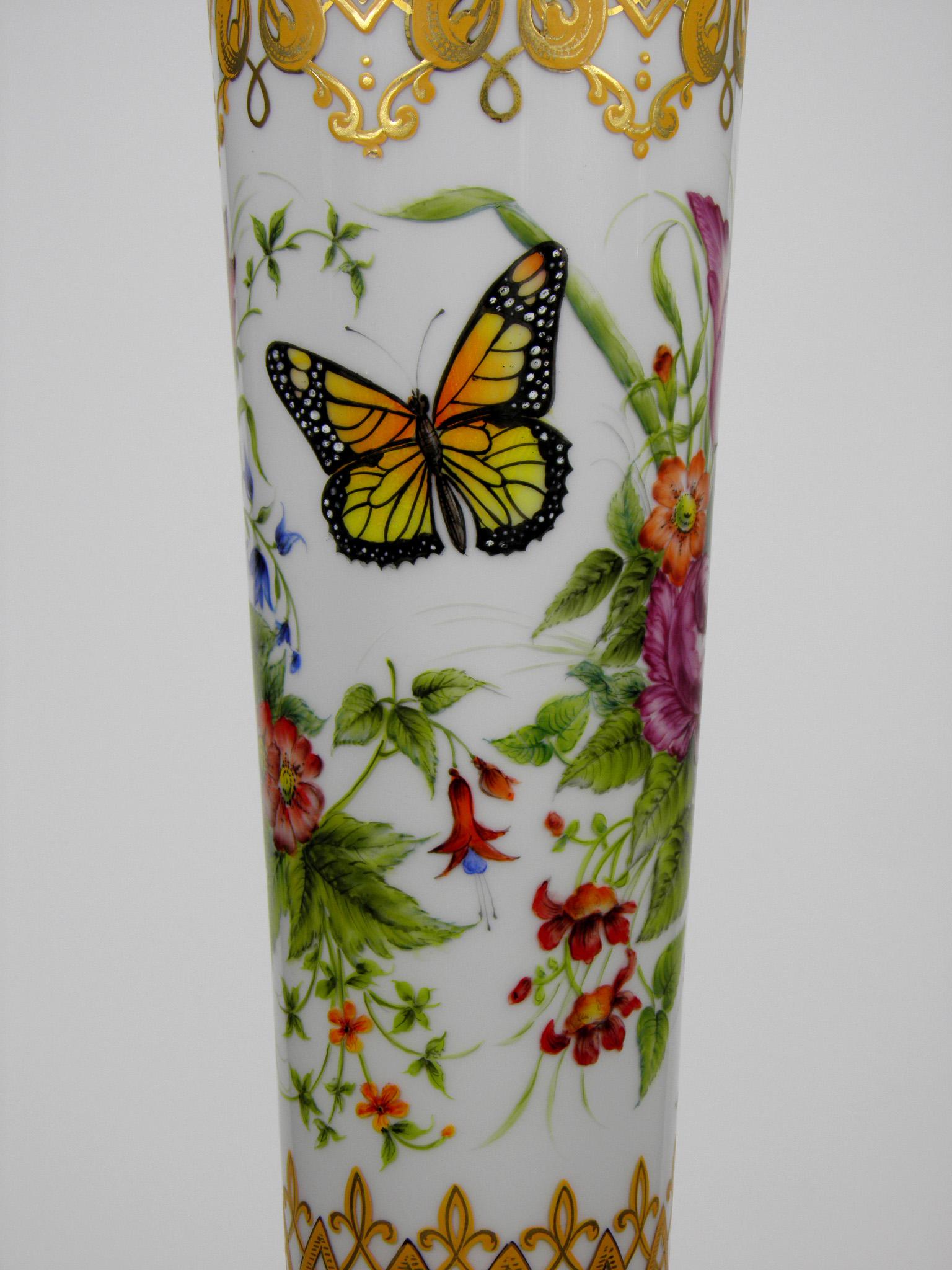Bohemian Opal-Ruby Vase Floral Butterflies Motive Height: 24.81 in. (63 cm) 6