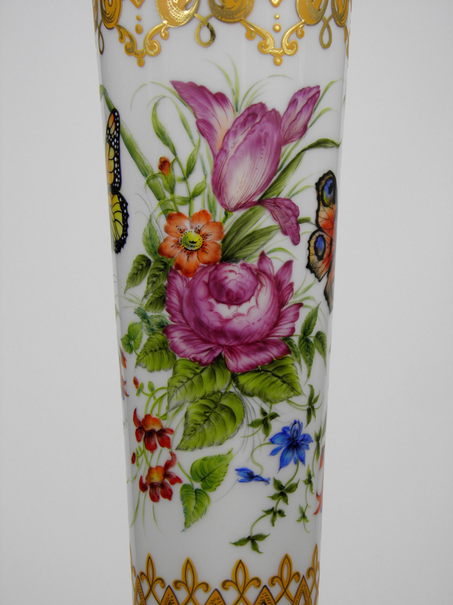 Bohemian Opal-Ruby Vase Floral Butterflies Motive Height: 24.81 in. (63 cm) 3
